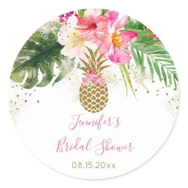 Pineapple Tropical Floral Bridal Shower Classic Round Sticker