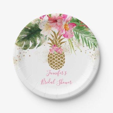 Pineapple Tropical Floral Bridal Shower Paper Plates