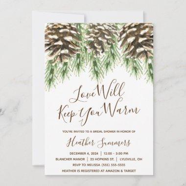 Pinecone Love Will Keep You Warm Bridal Shower Invitations