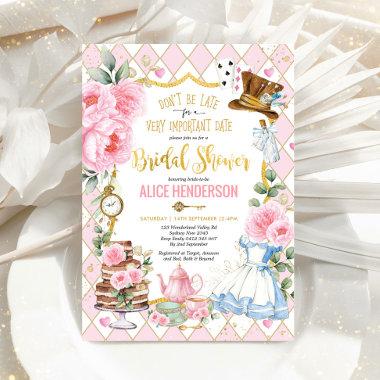 Pink Alice in Wonderland Bridal Shower Tea Party Invitations