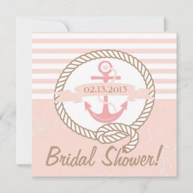 Pink Anchor Nautical Bridal Shower Invitations