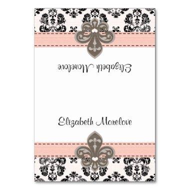 Pink and Black Fleur de Lis Tented Name Place Invitations