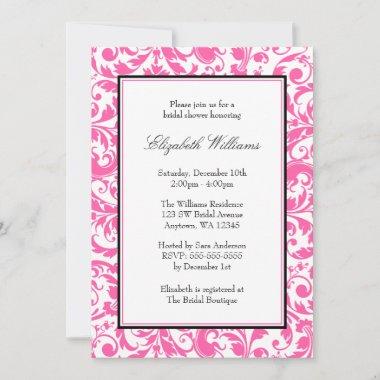 Pink and Black Swirl Damask Bridal Shower Invitations