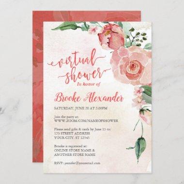 Pink and Floral Virtual Shower Invitations
