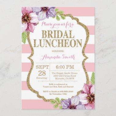 Pink and Gold Bridal Luncheon Invitations Floral