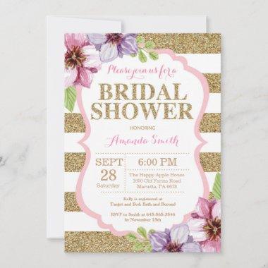 Pink and Gold Bridal Shower Invitations Floral
