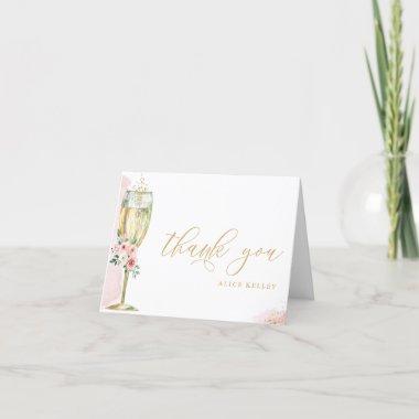 Pink and Gold Floral Champagne Glass Personalized Thank You Invitations