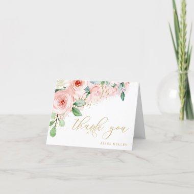 Pink and Gold Watercolor Floral Personalized Thank You Invitations