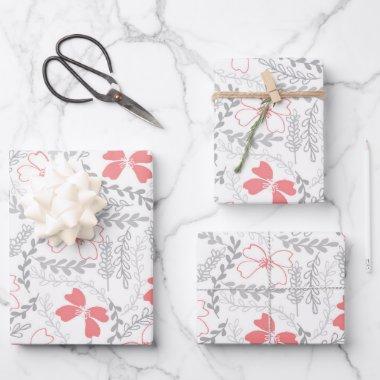 Pink and Gray Floral Wrapping Sheets