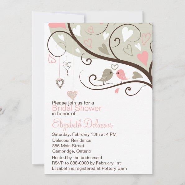 Pink and Gray Love Birds Bridal Shower Invitations