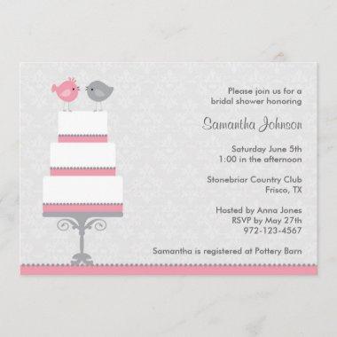 Pink and Grey Love Birds Bridal Shower Invitatio Invitations