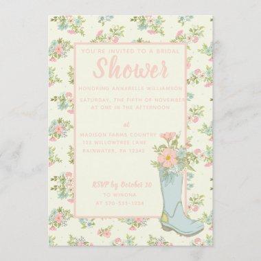 Pink and Ivory Rain Boot Wedding Shower Invitations