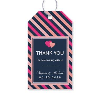 Pink and Navy Blue Love Stripes Pattern Gift Tag