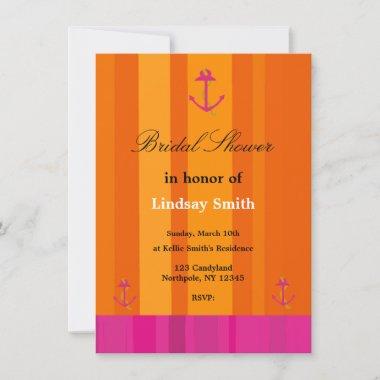 Pink and Orange Anchor Bridal Shower Invitations