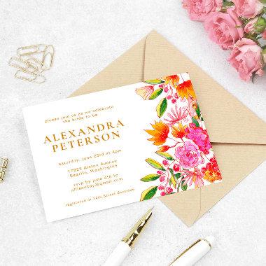 Pink and Orange Watercolor Floral Bridal Shower Invitations