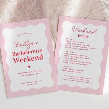 Pink and Red Wavy Bachelorette Weekend Itinerary Invitations