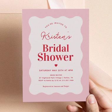 Pink and Red Wavy Retro Bridal Shower Invitations
