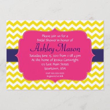 Pink, Blue and Yellow Chevron Shower Invitations
