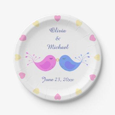 Pink Blue Love Birds Bridal Shower Paper Plates