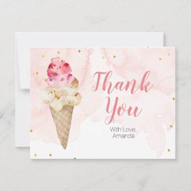 Pink Blush ice cream Bridal Shower Gold Glitter Thank You Invitations