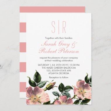 Pink Botanical Flower Spring Wedding Invitations