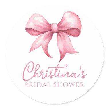 Pink Bow Coquette Bridal Shower Classic Round Sticker