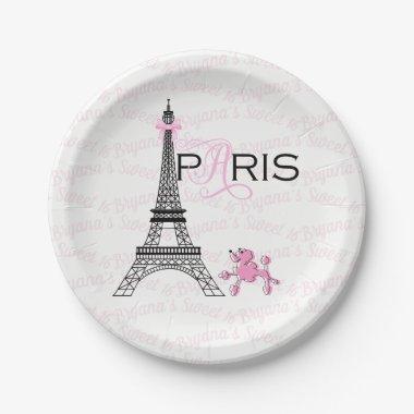 Pink Bow Eiffel Tower Paris France Poodle Party Paper Plates