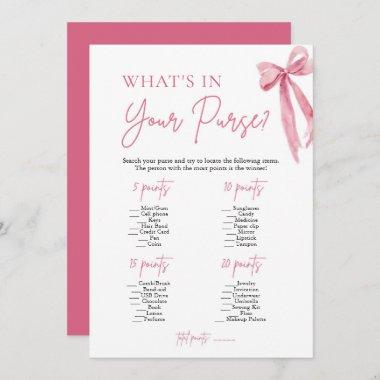Pink Bow What's In Your Purse Bridal Shower Game Invitations