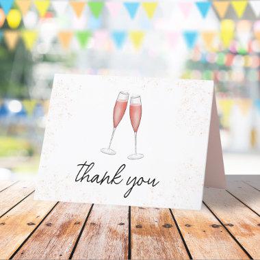 Pink Brunch and Bubbly Watercolor Champagne Flutes Thank You Invitations