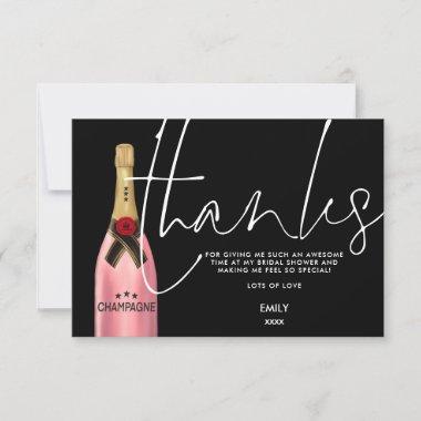 Pink Champagne Bottle Script Black Bridal Shower T Thank You Invitations