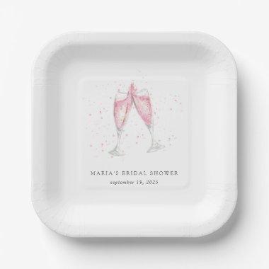Pink Champagne Personalized Bridal Shower Paper Plates