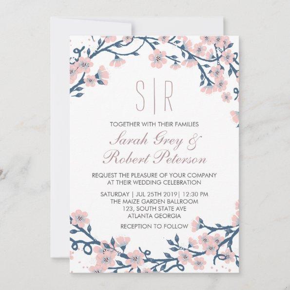 Pink Cherry Blossom Flower Wedding Invitations