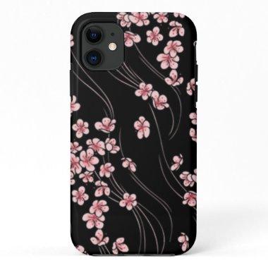 Pink Cherry Blossoms on Black Mouse Pad iPhone 11 Case