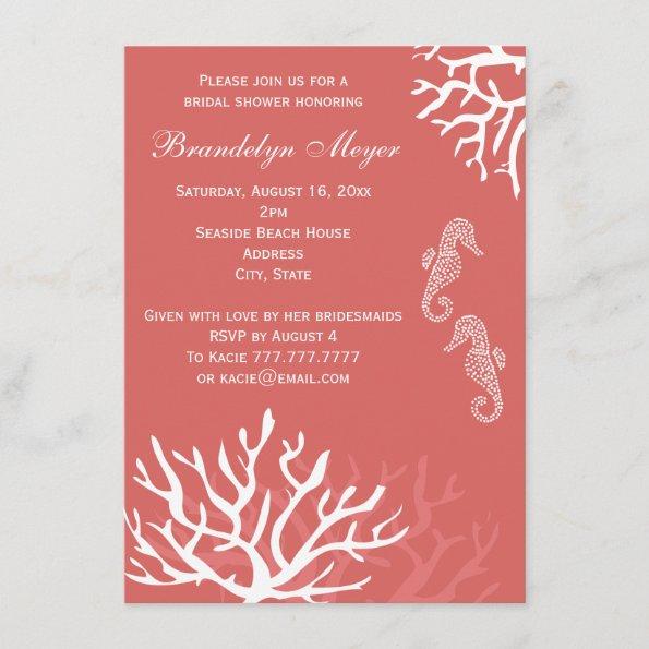 Pink Coral Reef Seahorse Bridal Shower Invitations