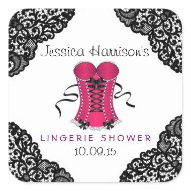 Pink Corset & Black Lace Lingerie Shower Stickers