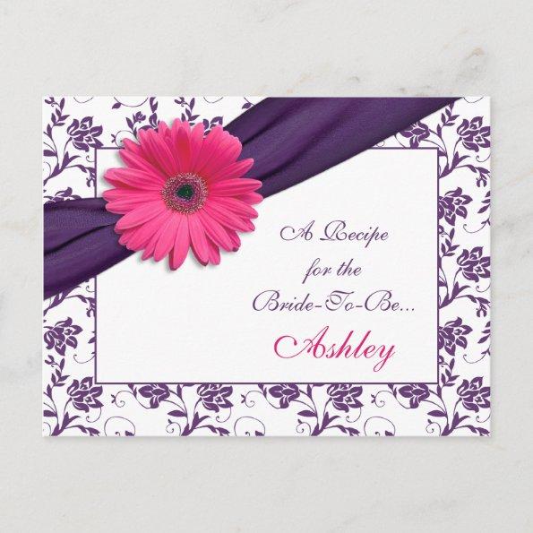 Pink Daisy Purple Damask Recipe Invitations for the Bride
