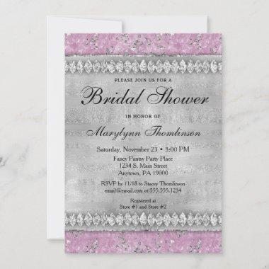 Pink Diamonds Bridal Shower Invitations Silver