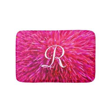 Pink Floral Abstract Monogrammed Plush Bath Mat