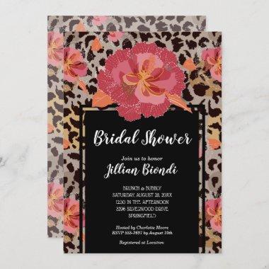 Pink Floral Animal Print Bridal Shower Invitations
