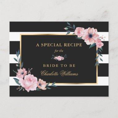 Pink Floral Black Bridal Shower Recipe Invitations