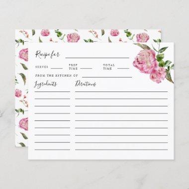 Pink Floral Bridal Shower Recipe Invitations