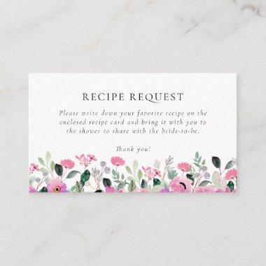 Pink Floral Bridal Shower Recipe Request Enclosure Invitations
