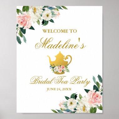 Pink Floral Bridal Shower Tea Party Gold Welcome Poster
