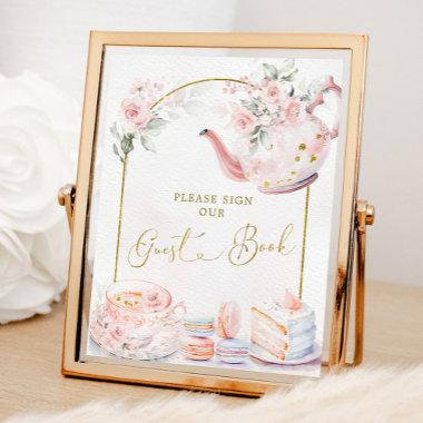 Pink Floral Bridal Shower Tea Party Guest Book
