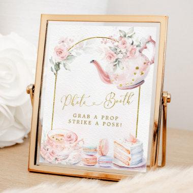 Pink Floral Bridal Shower Tea Party Photo Booth Poster