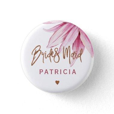 Pink floral copper script bridal shower bridesmaid button