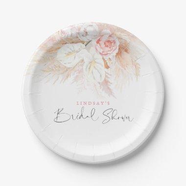 Pink Floral Elegant Botanical Bridal Shower Paper Plates