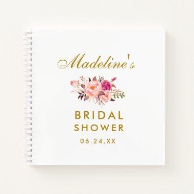 Pink Floral Gold Bridal Shower Gift List Square Notebook