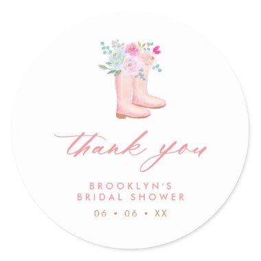 Pink Floral Rain Boots Bridal Shower Thank You Classic Round Sticker