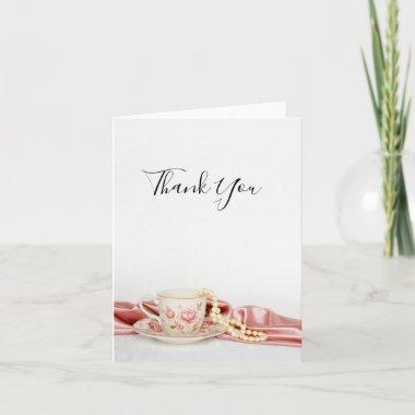 Pink Floral Tea Cup with Pearls Wedding Thank You